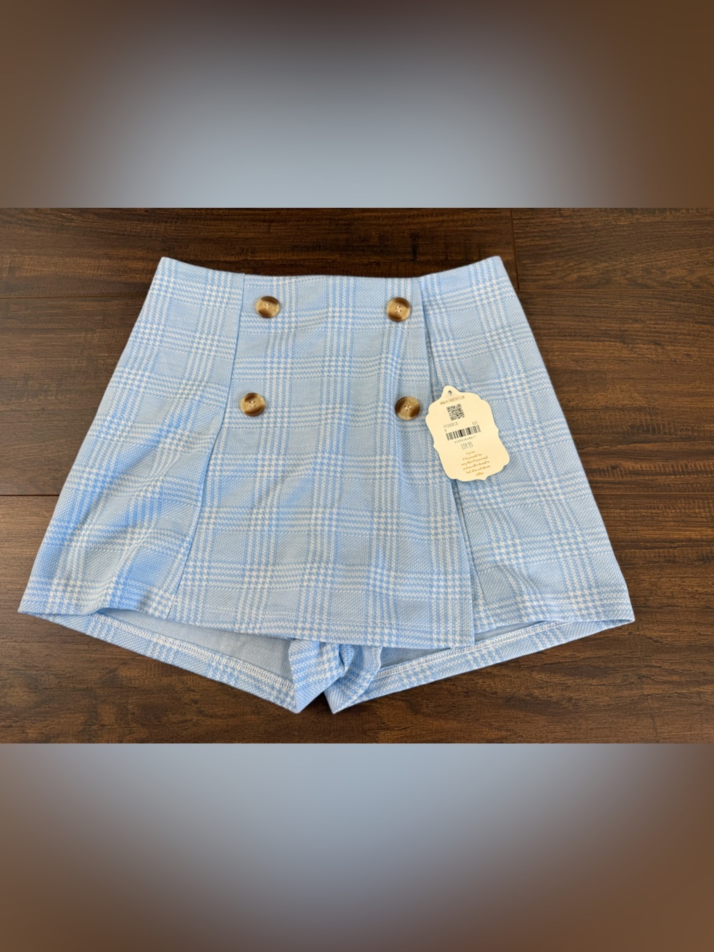 Altar'd State Light Blue Plaid Double-Button Skort